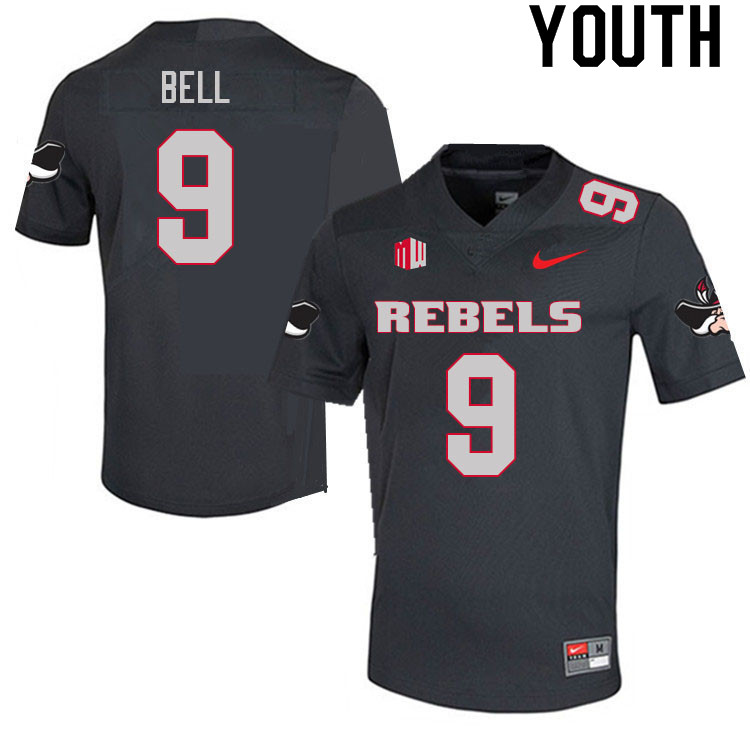 Youth #9 LeShaun Bell UNLV Rebels College Football Jerseys Sale-Charcoal - Click Image to Close